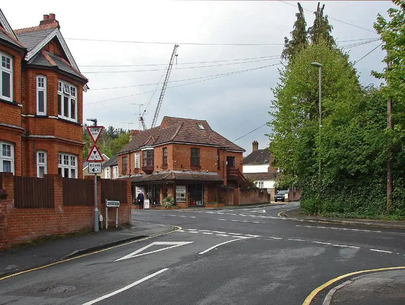 Victorian red-brick houses at the corner of Park Street and Gordon Road in Camberley